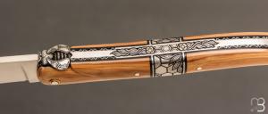    Couteau " Laguiole 12 CM " de Jérôme Lamic - Ivoire de mammouth et fleurs dorées