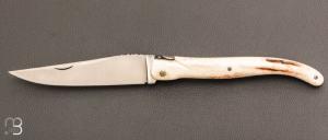   Couteau " Laguiole d'art 13 CM  " de Jérôme Lamic - Bois de cerf sambar et 14C28N