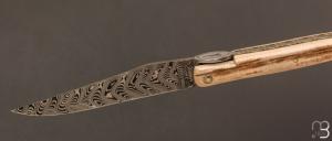 Couteau Laguiole en Aubrac modèle Origine Tour Eiffel N°61 - Croûte d'ivoire de mammouth et Damas Balbach