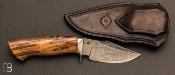 Couteau fixe custom " Small Hunter " par Samuel Lurquin - Hêtre échauffé stabilisé et damas
