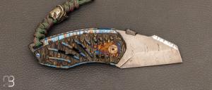 Couteau  " Tank " Bjorkmans damascus et camo carbon gold par Messori Knives