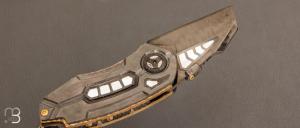  Couteau  " Tank Mandalorian " Bjorkmans damascus et zirconium par Messori Knives