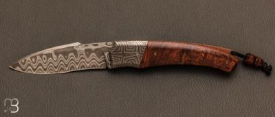 Couteau custom de poche "Ptixav" Palissandre et damas de Philippe Ricard