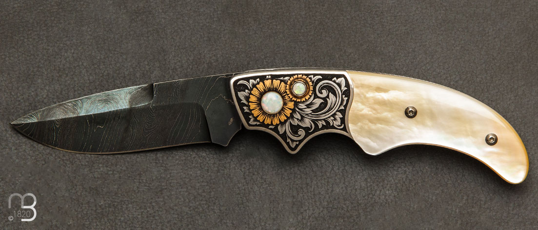 Couteau de poche automatique Nacre et damas par J. S. Khalsa