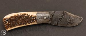 Couteau " Baby " custom - bois de cerf et damas par Franck Souville