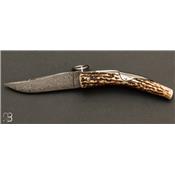 Couteau Cornillon 12 cm Bois de cerf et lame damas par J. Mongin