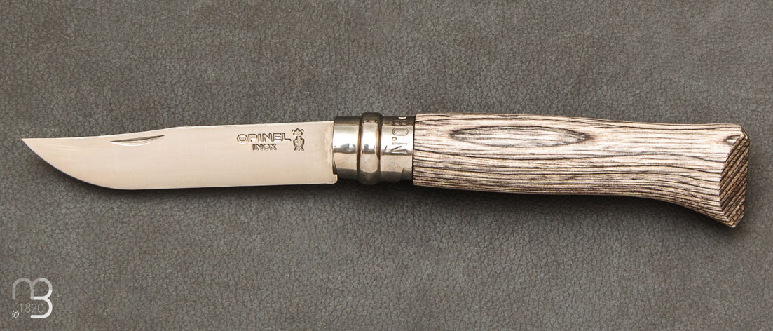 Couteau Opinel N°08 Bouleau Lamellé Gris