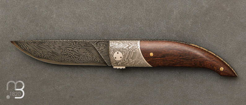 Damascus and Psitek lockback folding custom knife by Bruno Cappuccio