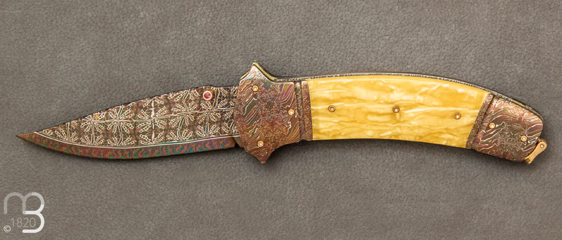 Couteau de poche Ambre damas par J. Gustafsson