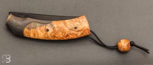    Couteau " 1310 " liner lock de SMZ Flammes de forge - Loupe d'érable Négundo et 80CrV2