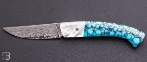   Couteau " 1515 collection Amérindienne  " par Manu Laplace - Nacre blanche et turquoise
