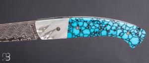   Couteau " 1515 collection Amérindienne  " par Manu Laplace - Nacre blanche et turquoise