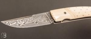   Couteau  " 1515 Inuit clouté " os de renne et Damasteel par Manu Laplace - Atelier 1515