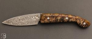   Couteau " Ariégeois " par la Coutellerie Savignac - Loupe d'érable stabilisée et Damasteel