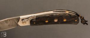   Couteau " Braco Automatique " bouleau stabilisé et C130 par Tony Ruot
