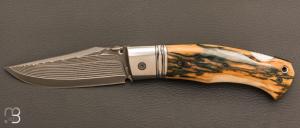  Couteau " BAD ASS " custom par Raphaël Durand - Ivoire de mammouth et lame Suminagashi SGPS