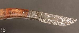  Couteau de collection modèle " Berger " de Jean Pierre Veysseyre - Damas et hêtre échauffé