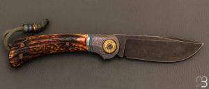    Couteau "Bullet" pliant de Gudy van Poppel - Bois de cerf et Böhler N690