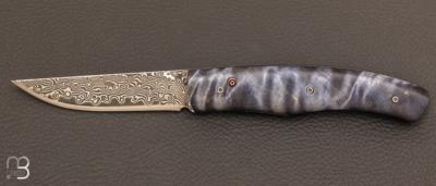 Couteau " Button-lock " custom par Roberto Ottonello - Peuplier stabilisé et Damas