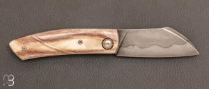  Couteau  "  Cran Forcé " bois de renne et C130 de Benoît Maguin