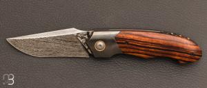 Couteau "  Front-flipper " custom par Romain Lopez - Bois de fer d'Arizona et lame damas  de "La Forge Agab"