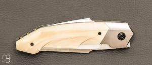 Couteau " Front-flipper " custom par Romain Lopez - Ivoire de phacochère et RWL34