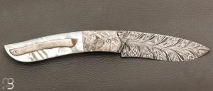  Couteau  " GYR " front-flipper par Tim Bernard - Nacre blanche et météorite