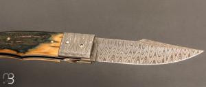    Couteau " Gentleman Folder " custom par Claude Giraud - Ivoire de mammouth et lame damas