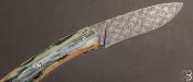 Couteau " Gyr " front flipper custom - Ivoire de mammouth et damas mosaïque par Tim Bernard