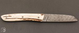    Couteau de poche modèle  " L08 " par Perceval - Damas et Bois de cerf