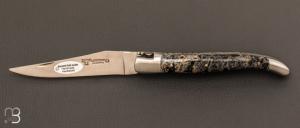 Couteau Laguiole en Aubrac pierre de lave noire stabilise double platines - Acier 12c27 mat
