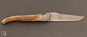   Couteau " Laguiole Authentique 13 cm" par Rozelier Fabien - Ty Coutelier - Ivoire de mammouth et lame damas