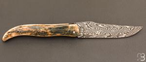     Couteau " Laguiole Grand Air 14,5 cm" pièce unique par Rozelier Fabien - Ty Coutelier - Damas "Didier Lang" et Mammouth