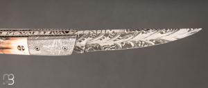   Couteau " Le Cellois " de Stéphane Robin - Le Cellois -  Ivoire de mammouth et damas plume