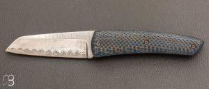 Couteau  " Le Gourmet" custom par Alain Andr� - Fatcarbon� bleu et lame en VG10 Suminagashi