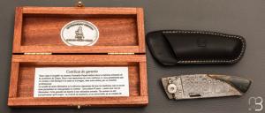   Couteau de poche Le Thiers Damas Ivoire de Mammouth bleu par Fontenille-Pataud