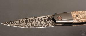    Couteau  " Liner-Lock custom  " par Florian Dreyer FD-Knives - Os de dinosaure et damas