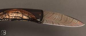  Couteau " Lock-Back " de Philippe Ricard - Ivoire de mammouth/ébène et lame damas plume