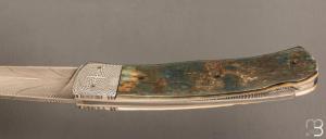    Couteau " Lock-Back " de Philippe Ricard - Ivoire de mammouth et lame damas plume