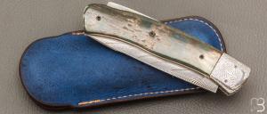    Couteau " Lock-Back " de Philippe Ricard - Ivoire de mammouth et lame damas plume