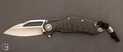  Couteau  "  Mini Matrix - R " Two-Tone Stonewash Titanium/Carbon Fiber par Marfione Custom Knives