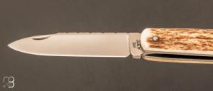  Couteau " Navette " custom de poche par Eric Albert - Bois de cerf et acier D2