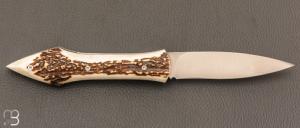 Couteau " L'Oegopsyde " fait main par Laraud Blade  - Bois de cerf et 14C28