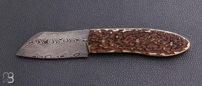 Couteau " Rusty " piémontais de poche de Sylvain Petit - Les Couteaux du Mitou - Bois de cerf et damas