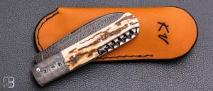    Couteau " Slipjoint 2 pièces " custom par Karim Valentin - Les couteaux D'Hure - Ivoire de mammouth et damas