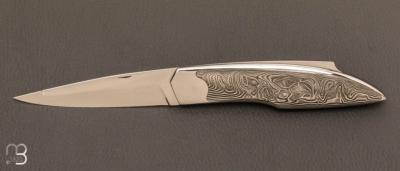 Couteau " Lock-Back " custom  par Vincent Saja - Acier 420 avec insert en damasteel® et RWL-34