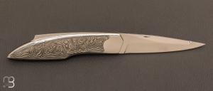 Couteau " Lock-Back " custom  par Vincent Saja - Acier 420 avec insert en damasteel® et RWL-34