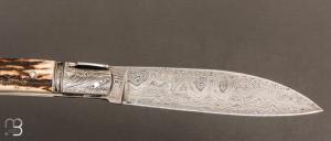    Couteau " Yssingeaux " custom de Jérôme Bellon - Bois de cerf et damas