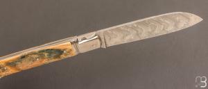   Couteau  "  Yssingeaux  "  ivoire de mammouth et damasteel de Robert Beillonnet