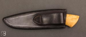   Couteau  "  droit  " artisanal à lame forgée en acier damas et loupe de buis par Jean Paul Sire
